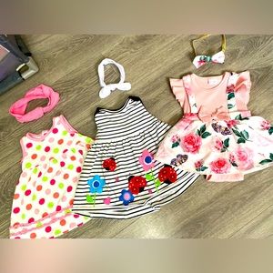 3 Babygirl summer dresses with matching headbands. Size 6-12 Months🌻